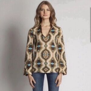 Tory Burch Brown and Blue Patterned Blouse